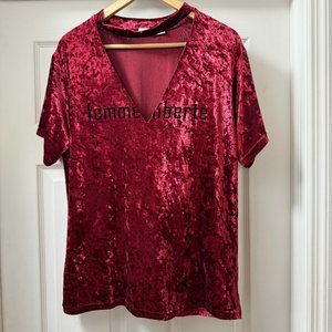 Lush Crushed Velvet Femme Liberté Short Sleeve Cutout Top Size Large